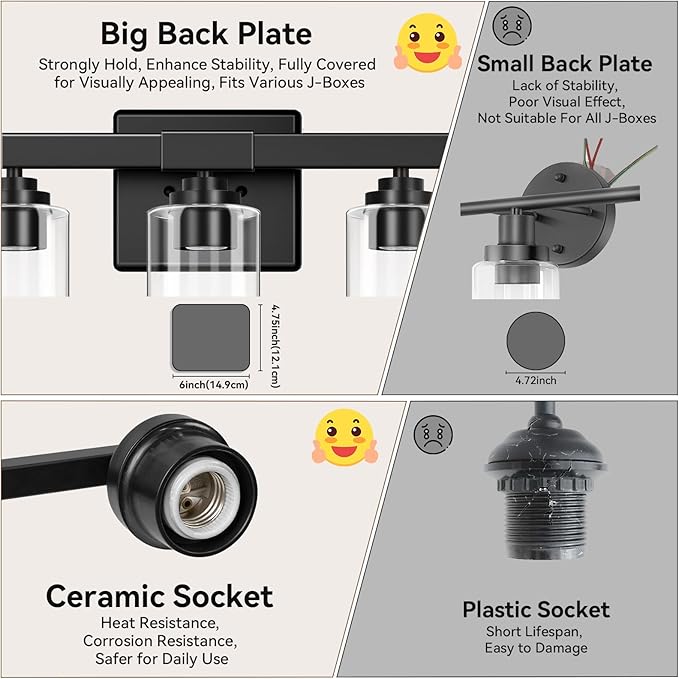 5-Light Bathroom Light Fixtures, 31" Modern Vanity Lights Over Mirror with Clear Glass Shades, Matte Black Light Fixture, Classic Wall Light Fixture for Mirror Living Room Cabinet Bedroom Porch