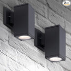 ASD 1 Light Square Dusk to Dawn Outdoor Wall Light Fixture | 60W E26 Bulb Socket 120V ETL Cylinder Up Down Lights | LED/CFL/Incandescent Bulb Wall Sconce | Front Door, Porch, Patio | Black, 2 Pack