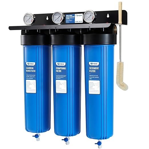 HQUA WF3-01 3-Stage Whole House Water Filtration System, Reduces Heavy Metals (Lead, Mercury, Copper, Nickel, Chromium), Chloramine, Sediment, Odor, and VOC’s