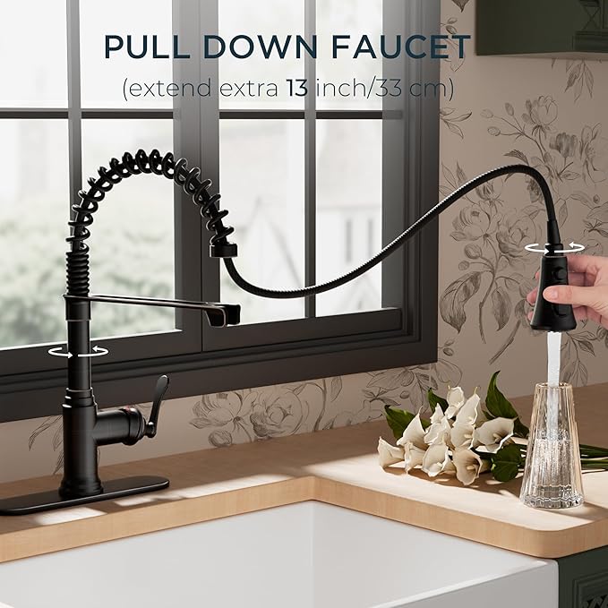 FORIOUS Rustic Kitchen Faucet with Pull Down Sprayer Oil Rubbed Brown, 3 Modes Stainless Steel High Arc Vintage Spring Sink Faucet 1 or 3 Holes for Pot Filler, Farmhouse Camper Wet Bar