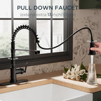 FORIOUS Rustic Kitchen Faucet with Pull Down Sprayer Oil Rubbed Brown, 3 Modes Stainless Steel High Arc Vintage Spring Sink Faucet 1 or 3 Holes for Pot Filler, Farmhouse Camper Wet Bar