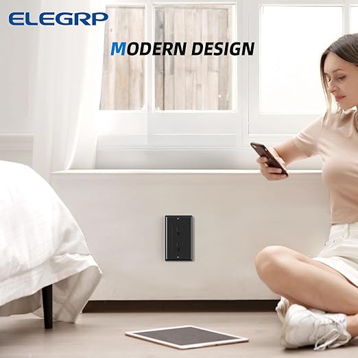 ELEGRP Glossy Black Decorator Electrical Wall Outlet Receptacle, 20A 125V Standard Outlets, 2 Pole 3 Wire, Non-Tamper Resistant, NEMA 5-20R, Self-Grounding, Wall Plate Included, UL Listed, 20 Pack