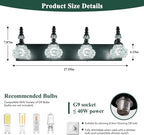 Modern Crystal Bathroom Vanity Light Black Vintage Bathroom Light Fixtures 4-Lights Glass Crystal Vanity Lights