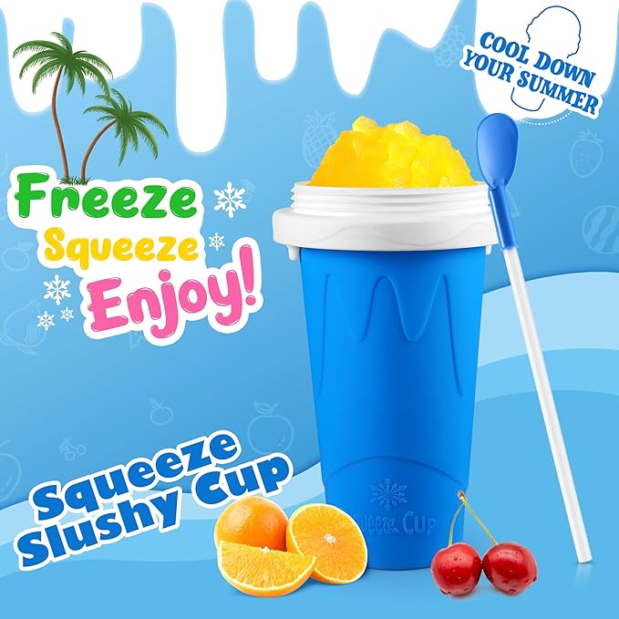 Tgosomt 2Pack Slushie Maker Cup, Quick Magic Squeeze Slushy Cup, DIY Frozen Smoothies Cups, Juice Milk shake Yogurt Ice Cream Maker, Double Layers Cooling Cups, Cool Fun Gifts (Blue&Pink)