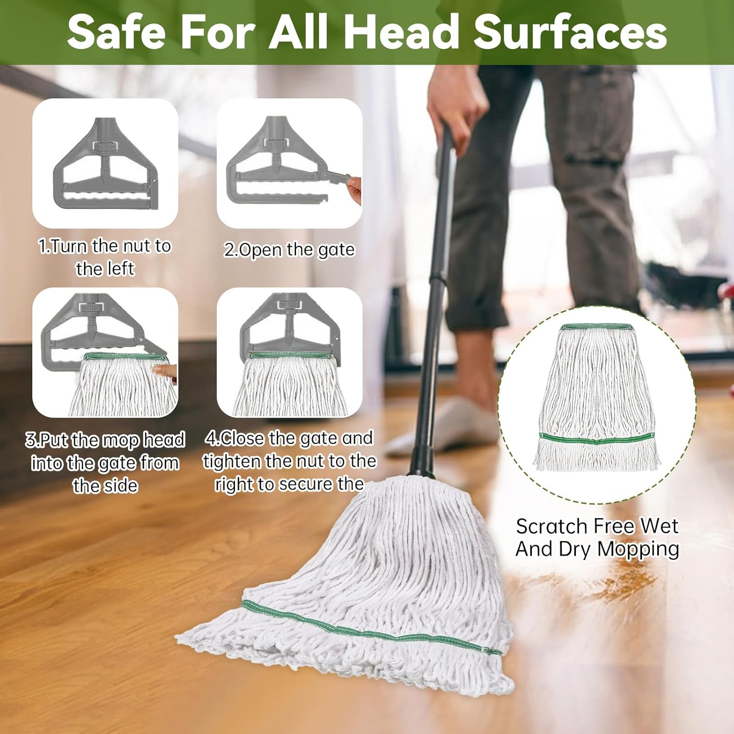 6 Pack Heavy Duty Commercial Cleaning Mop Head Replacements, Loop-End Cotton String Wet Mop Heads Refills Industrial Mops Heads for Commercial Garage Kitchen Home Floor Cleaning