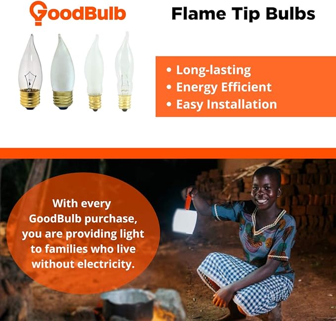 GoodBulb 7 Watt Flame Tip Candelabra Light Bulbs CA6 Clear Finish E12 Base 2700K Warm White CFC Dimmable 7W 85 Lumens Decorative Chandelier Bulbs Incandescent 12 Pack