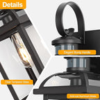 Motion Sensor Porch Lights Dusk to Dawn, 19 Inch Enclosed Bottom Anti-Rust Aluminum Black Outdoor Light fixtures 2 Pack Large Exterior Light Outdoor Wall Lights for House Garage Patio