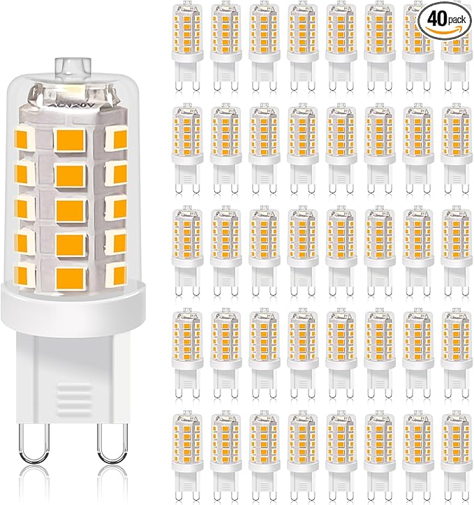 BUBO G9 LED Bulb 2700K Soft White 430 Lumens, 3W Equivalent 40W T4 G9 Halogen Replacement, 360°Beam Angle 120V Non-Dimmable No-Flicker G9 Light Bulbs for Crystal Chandelier Lighting, 40 Pack