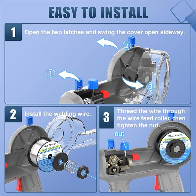 AZZUNO Handheld MIG Welder 100A, 110V Flux Core Welder Machine with 360° MIG Torch, Portable Gasless MIG Welding Machine, Handheld Wire Feed Welder