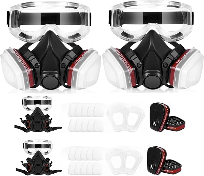Respirator Mask with Filters and Goggles, Chemical Respirators Gas Mask for Paint, Epoxy Resin Respirator