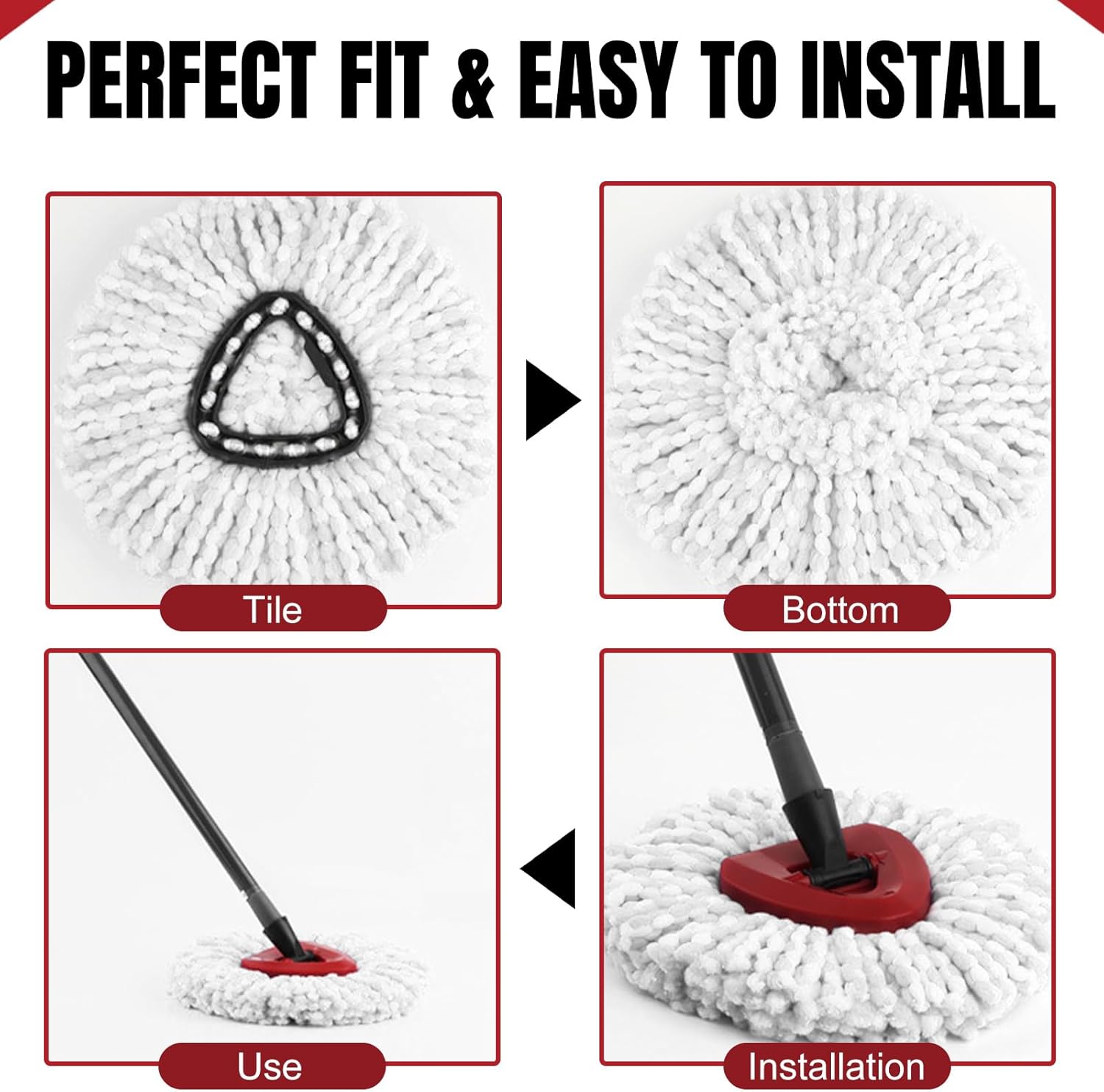 12Pcs Spin Mop Replacement Heads, White Large 360° Easy Wring Spin Mop 100% Microfiber Refill, Easy Cleaning Spin Mop Heads, Deep Clean, Machine Washable for Easy House Cleaning Floor Mopping