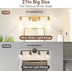 4-Light Bathroom Light Fixtures, 27" Modern Vanity Lights Over Mirror with Clear Glass Shades, Gold Wall Sconce, Classic Wall Light Fixture for Mirror Living Room Cabinet Bedroom Porch Kitchen
