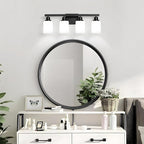 4-Light Bathroom Vanity Light, Modern Matte Black Bathroom Light Fixtures with Square Frosted Glass, Wall Sconces fixtures Over Mirror Restroom,Living Room Hallway E26