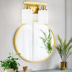 Gold Bathroom Light Fixtures Over Mirror, 2-Light Modern Vanity Lights with White Glass Shade, Bathroom Wall Lamp Sconces for Mirror Bedroom, Living Room Hallway Small Space