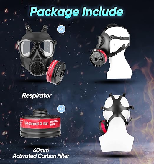 Gas Masks Survival Nuclear and Chemical Military Grade with 40mm Activated Carbon Filter, Full Face Gas Respirator Mask for Organic Vapor, Chemicals, Dust, Paint Spray, Polish, Weld, Fume, Gases