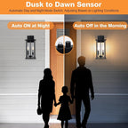 16" Large Dusk to Dawn Outdoo Wall Light Fixtures, Black 2-Pack Exterior Front Porch Light, 2-Light Outdoor Wall Sconce for Outside Patio, Waterproof Exterior Wall Lamp Lighting