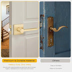 EHOMEWARE 2 Pcs Door Knobs Interior, Passage Door Handle Gold, Modern Closet Door Knobs in Satin Brass Finish, Keyless Door Levers Heavy Duty Door Handle Set, Sleek Door Hardware & Locks