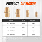 24Pcs Brass Pipe Fittings,1/8" x 1/8",1/4" x 1/4",3/8" x 3/8",1/2" x1/2" NPT Male Hex Nipple Pipe Extension Reducer Nipple Adapter