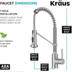 KRAUS Bolden 2-Function Single Handle Pull Down Kitchen Faucet, Commercial Style Stainless Steel/Chrome, KPF-1610SSCH
