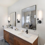 Modern Black Hardwired Wall Sconces 2 Pack, 21'' Knurled Bathroom Wall Sconce, Indoor Wall Sconce,Copper and Glass Vanity Light, for Living, Bedroom, Hallway, Staircases, Include Bulbs