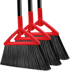 Heavy Duty Angle Broom, 3 Pack Longer Commercial Brooms, Swipe Brooms for Sweeping Indoor Outdoor, Perfect Red Broom of Kitchen, Garage, House, Restaurant