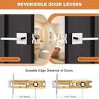 Probrico Polished Chrome Privacy Door Handle Lockset Heavy Duty Square Interior Door Lever for Bedroom or Bathroom Reversible Keyless Handleset Door Knob Slim Handed Levers, 1 Pack