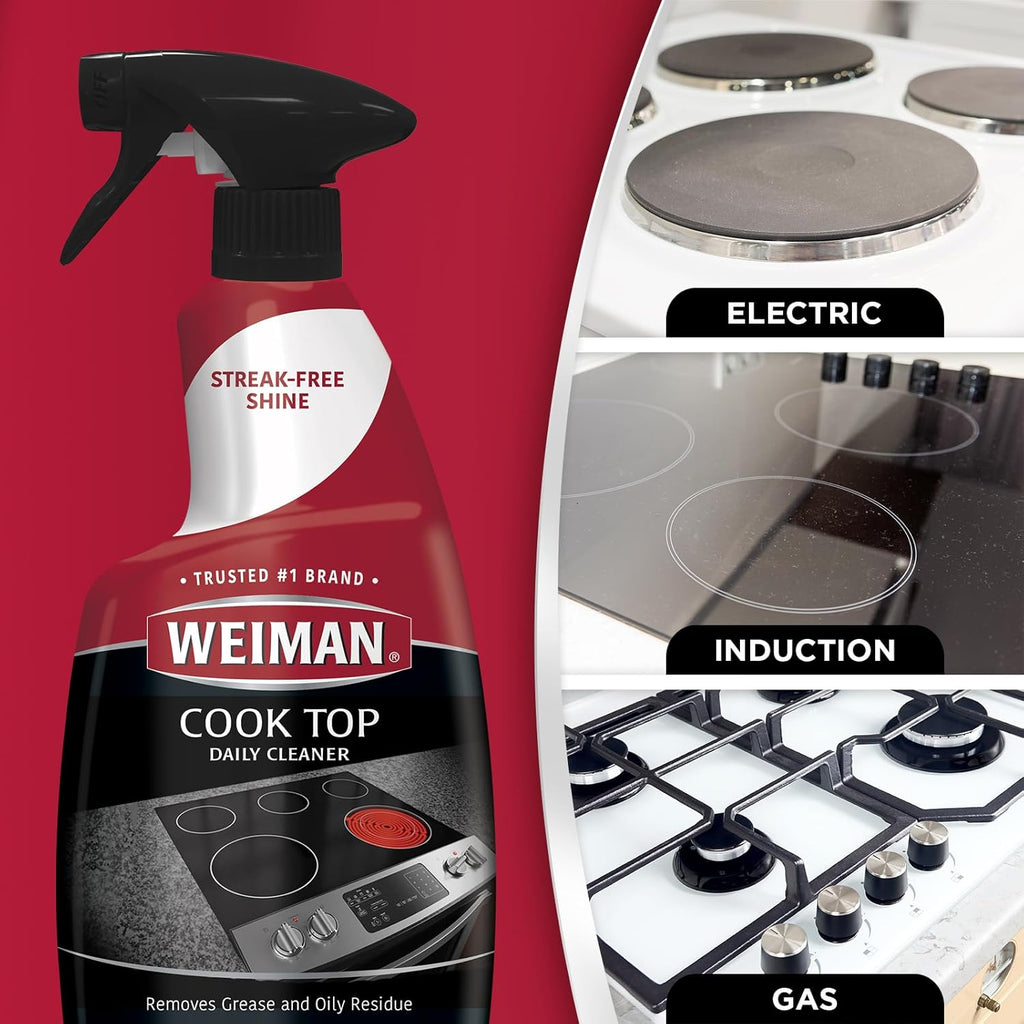 Weiman Ceramic and Glass Cooktop - 10 Ounce - Stove Top Daily Cleaner Kit - 12 Ounce - Glass Induction Cooktop Cleaning Bundle for Heavy Duty Mess Cleans Burnt-on Food