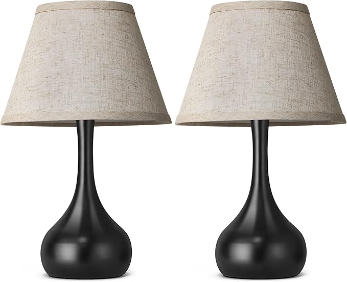 Touch Table Lamp for Bedroom Set of 2, 3-Way Dimmable Bedside Lamp for Nightstand, 17” Farmhouse Metal Desk Lamp with Linen Shade for Living Room, Kids Reading, Dorm, Home Office Decor, Bulb Included