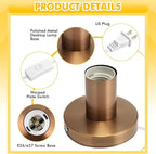 Tuanse 2 Pcs Polished Metal Desktop Lamp Base E26 E27 Screw Light Bulb Holder Sockets Night Light Base Lamp Replacement for Holding Bulb 6 Feet Cord on Off Switch Plug (Copper,Aluminum)