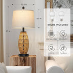 27" Boho Rattan Table Lamp with Night Light, Wicker Bedside Lamp with USB A+C Charging Port & AC Outlet, Woven Coastal Bedroom Lamps for Nightstand, Tall Farmhouse Lamps for Living Room Single