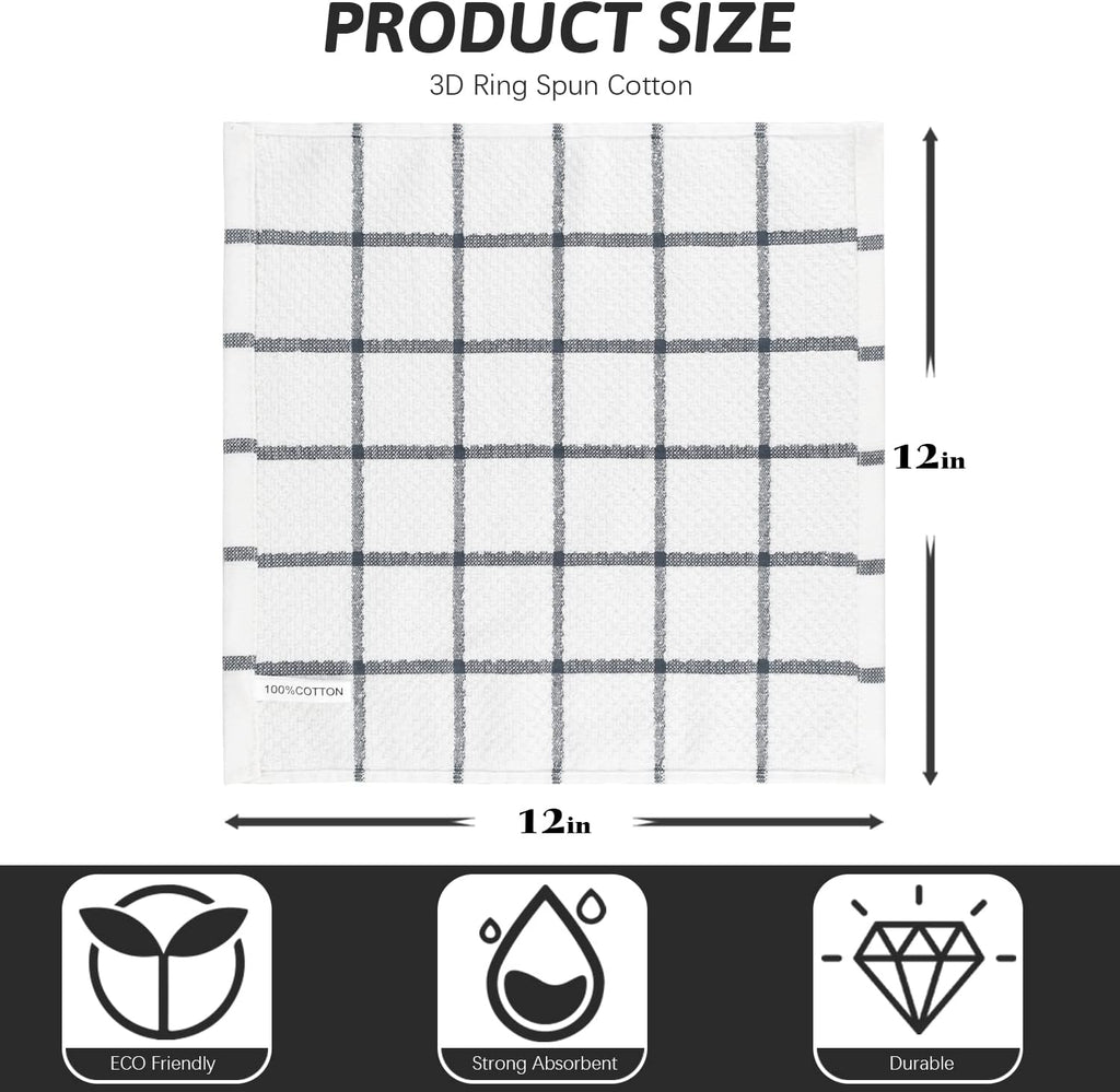 Nialnant Cotton Terry Dish Cloths,Super Soft Dish Towels for Kitchen,Absorbent Dish Rags for Cleaning,12x12 Inches,Black