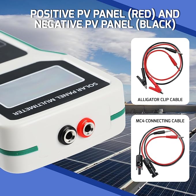 1800W Solar Panel Tester Photovoltaic Multimeter with Smart MPPT Detection for Solar PV Panel Data & Troubleshoot Measures, 24V | 48V | 120V Systems Overload Protection for PV Systems, Data Analysis