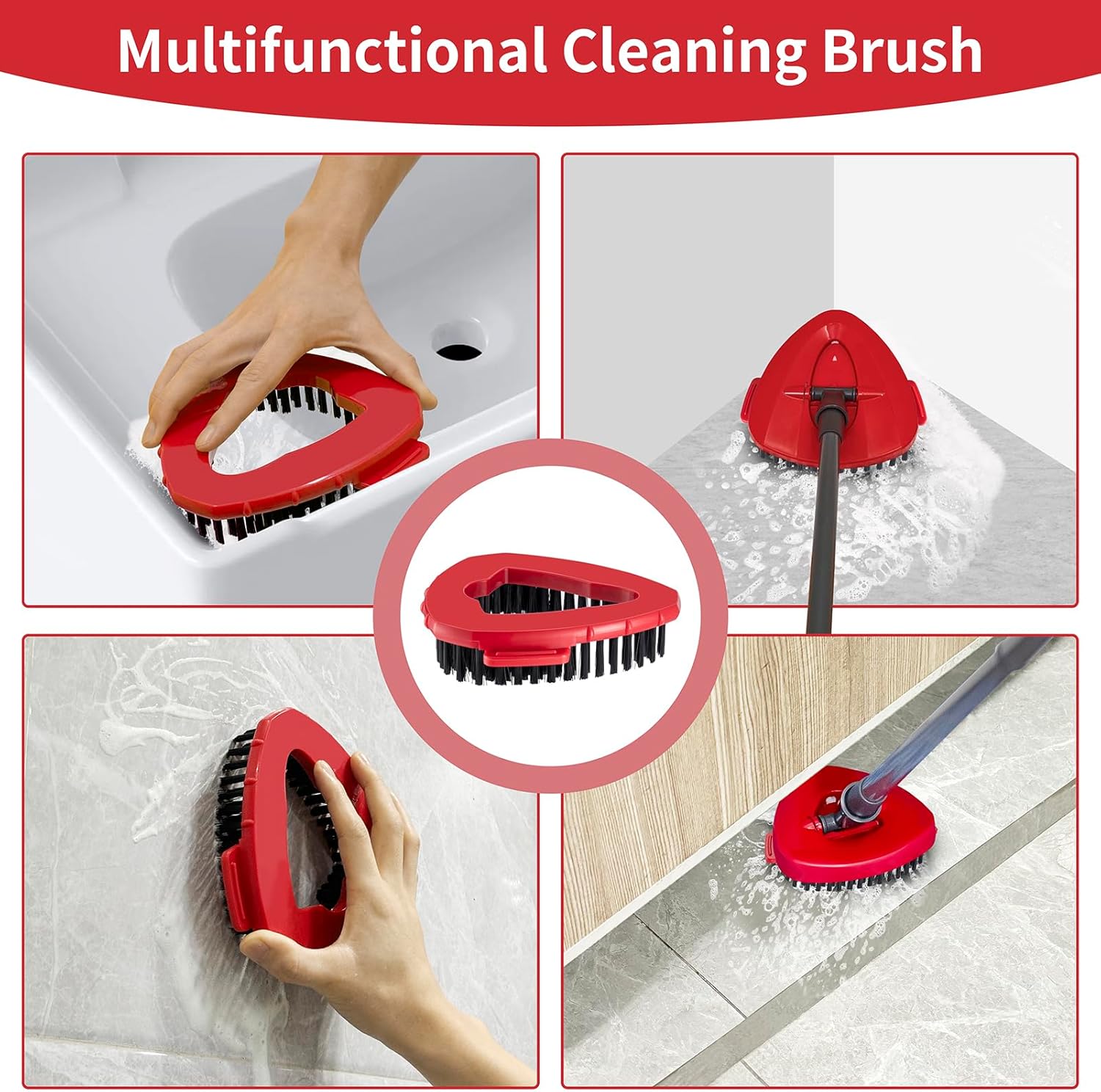 2 Pcs Scrub Brush Replacement Head for O Cedar EasyWring Spin Mop 1 Tank System, Shower Floor Scrubber, Microfiber Triangle Hard Bristle Cleaning Brush for Bathroom Kitchen Pool, Glass and Tile Walls