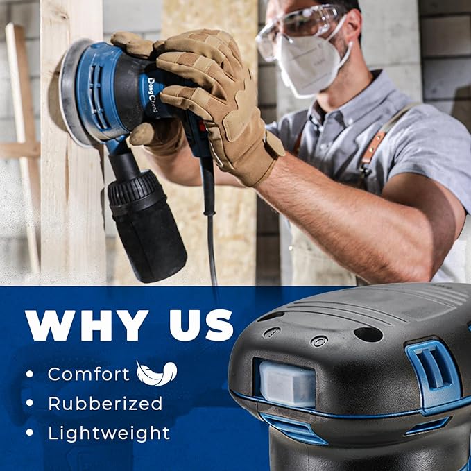 Dong Cheng 5-Inch Random Orbital Sander 3 Amp 12000OPM, 6 Variable Speeds, with 10pcs Sandpaper & Detachable Dust Bag, Sanding for Woodworking, Refinish Furniture & Remove Varnish
