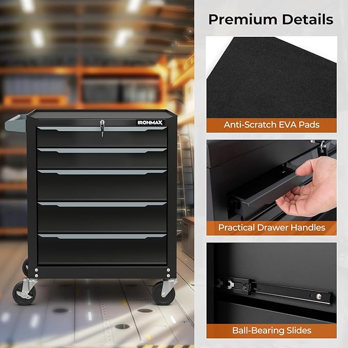 IRONMAX 11-Drawer Tool Chest with Wheels, 2-in-1 Detachable Tool Storage Organizer Tool Cabinet with Locking System & Liner, Metal Rolling Toolbox for Warehouse, Garage, Workshop, Household