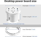 3 inch Desktop Power Grommet USB C,65W Fast Charging Station,Furniture Recessed Power Strip,2 Outlets,4 USB Ports,Flush-Mount for Desktop, Workspace Essential Desk Outlet,2 Pack (White)