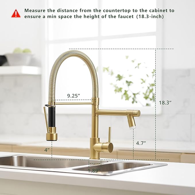 Fapully LED Kitchen Sink Faucet with Pull Down Sprayer Brushed Gold