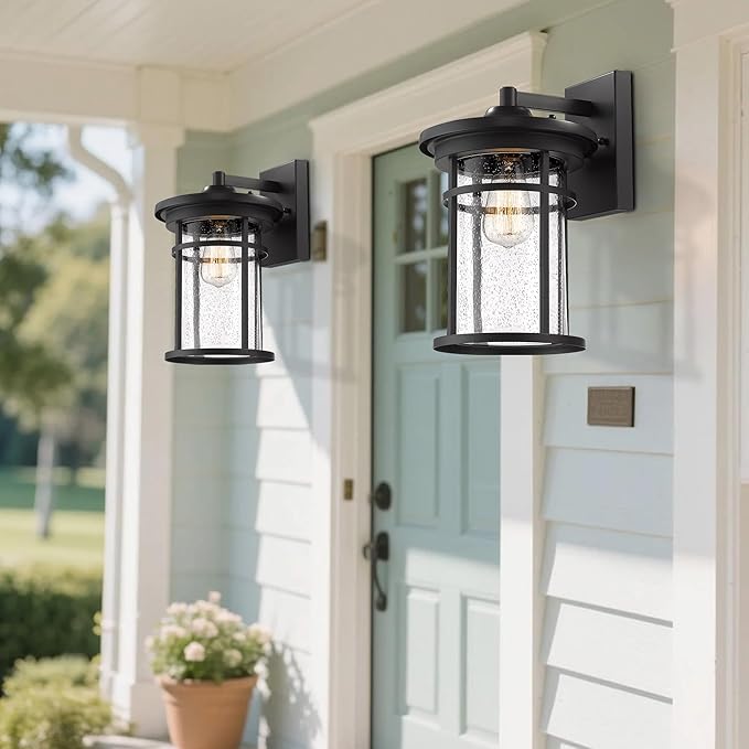 Outdoor Wall Lights, Anti-Rust Outdoor Wall Sconces, Traditional Exterior Lantern, Outside Mounted Lights, Exterior Lighting Fixture for Patio, Porch, Garden,Balcony (Black, 14.17" H)