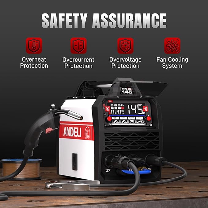 ANDELI 145Amp MIG Welder 110V/220V Dual Voltage, Portable Gas Welder Gas MIG/Flux MIG/Lift Tig/Stick 4-in-1 Multiprocess Welder LED Digital Display Welding Machine IGBT Inverter Welder
