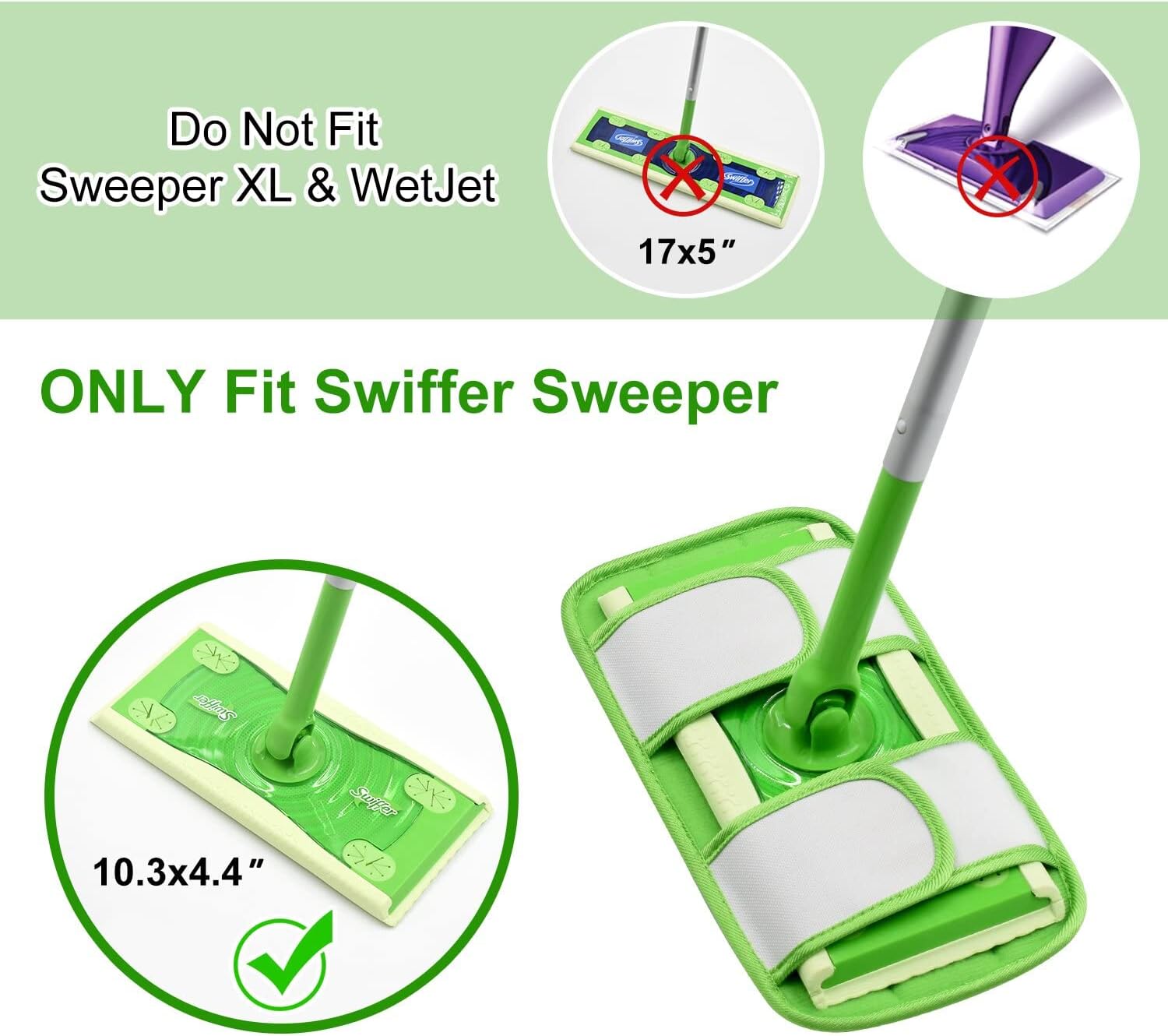 Reusable Mop Pads for Swiffer Sweeper Mops Microfiber Mop Floor Pad Refills Compatible with Sweeper Washable Mop Head Pads Replacements for Multi Surface Dry & Wet Floor Cleaning, 4 Pack