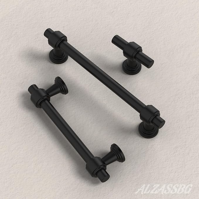 Alzassbg 10 Pack Matt Black Cabinet Pulls, 6-1/4 Inch(160mm) Hole Centers Cabinet Handles Kitchen Hardware Straight Bar for Cabinets and Drawer AL3505MB