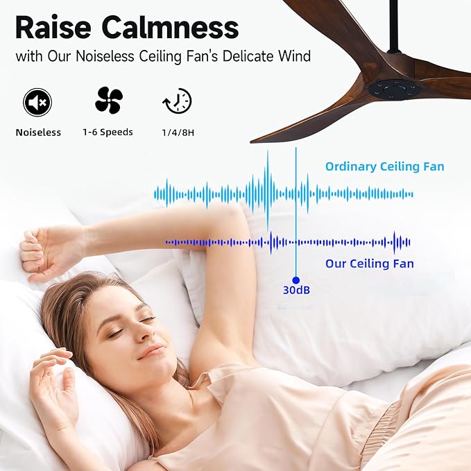 60" Farmhouse Ceiling Fan with Remote Control, Wood Ceiling Fan without Lights for Indoor/Outdoor - Modern Design, Powerful Airflow, Silent Operation