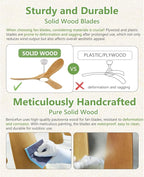 52 inch Natural Wood Ceiling Fan with Light and Remote Control,Ceiling Fans with Lights, 3CCT, Dimmable, Quiet Reversible Motor, Modern Ceiling Fan for Bedroom Indoor/Outdoor Use