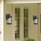 Outdoor Wall Sconces - Exterior Wall Mount Lighting Fixture in Black Finish with Seeded Glass (2 Pack)