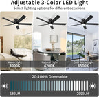 60 Inch Black Ceiling Fans with Lights and Remote, LED Low Profile Flush Mount Ceiling Fan for Bedroom, Living Room, Quiet DC Motor, Dimmable 6 Speeds