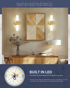 kudos Bathroom Sconces Set of 2,16inches Gold Wall Sconces, Modern Bathroom Light Fixtures with Milk White Glass, Dimmerable 3000K/4000K/5000K for Bedroom Hallway, KDVL13-GD-2PK