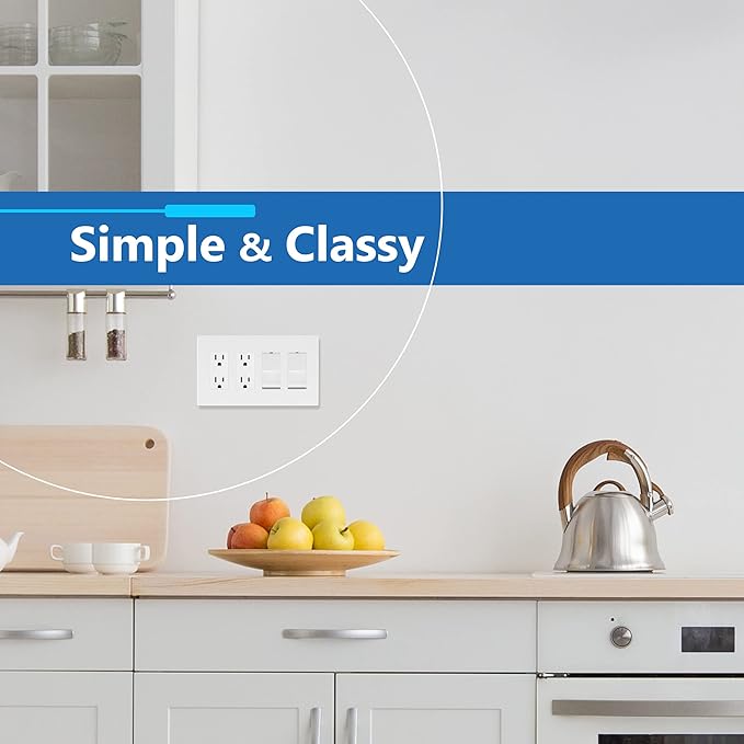 LIDER Matte Finish Quadruple Decorator Switch Cover, Screwless Wall Plate, Mid-Size 4-Gang 4.88" x 8.58", Polycarbonate Thermoplastic, UL Listed, LSWP-34M-W2P, White, 2 Pack