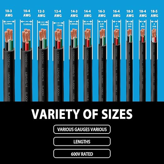 200ft 18/3 18 AWG Portable Power Cable (3 Conductor) - SOOW 600V 18 Gauge Electric Wire for Motor Leads, Portable Lights, Battery Chargers and Machinery - 3 Conductor - 200 Feet Electrical Cord