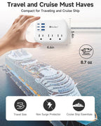 6 USB(3 USB C) Power Strip- Travel Power Strip with 6 USB Desktop Charging Station 24W/4.8A and 3 Outlets, 5Ft Flat Plug Braided Extension Cord, Non Surge Protector for Cruise Ship Travel Office Dorm