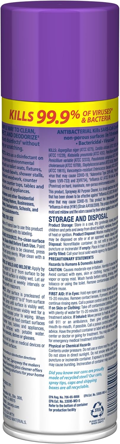 Sprayway All Purpose Cleaner with Lavender Scent, 19oz, Pack of 6 | Foaming Action, Clean, Disinfect, Deodorize | Tough on Grease, Soap Scum, Grime | EPA Approved, Kills 99.9% of Viruses & Bacteria
